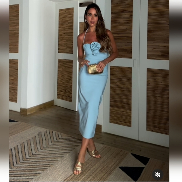 Zara FLOWERS STRAPLESS MIDI DRESS SIZE L XL BLUE - Picture 5 of 16